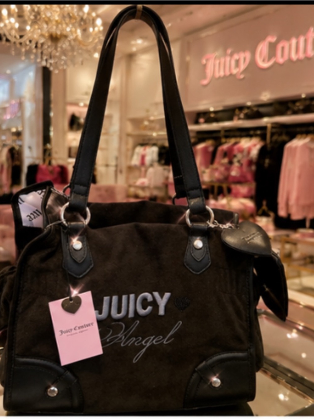 VIRAL Juicy Couture Black 'Juicy Angel' Suede Tote Bag